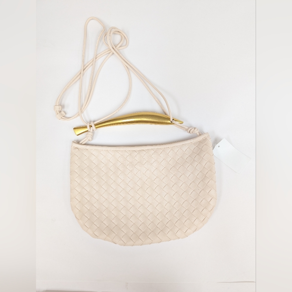 NWT Hobo Mini Sardine Shoulder Bag Ivory Woven Golden Handle - Picture 2 of 9